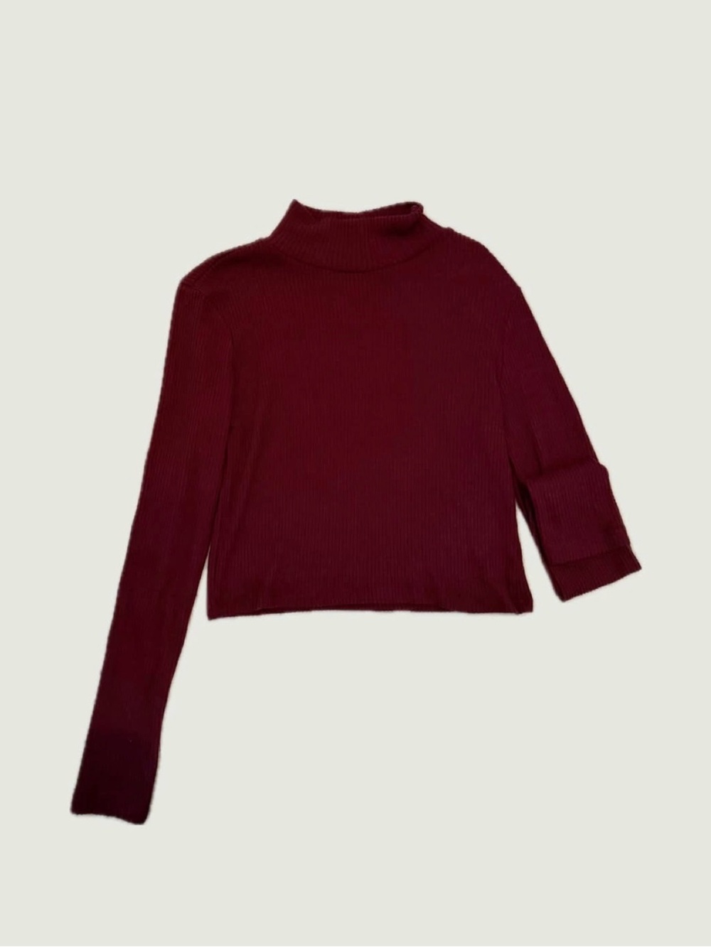 Ribbed Mock Neck Cropped Sweater - Burgundy